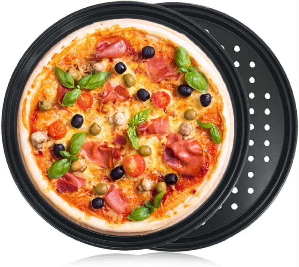 2pcs pizza pan with holes12 inch round non stick pizza crisper pan for ovenperforated bakeware for home kitchen baking min